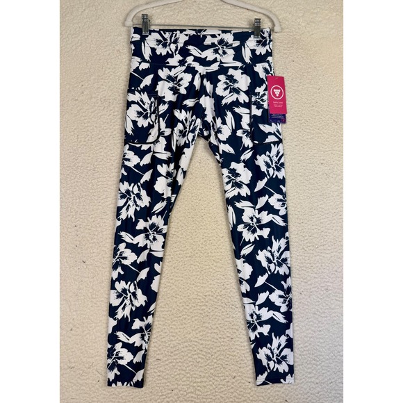 berry jane Pants - Berry Jane Womens UPF 50 Blue Foral Swim Leggings Pockets Sz L Yoga Activewear